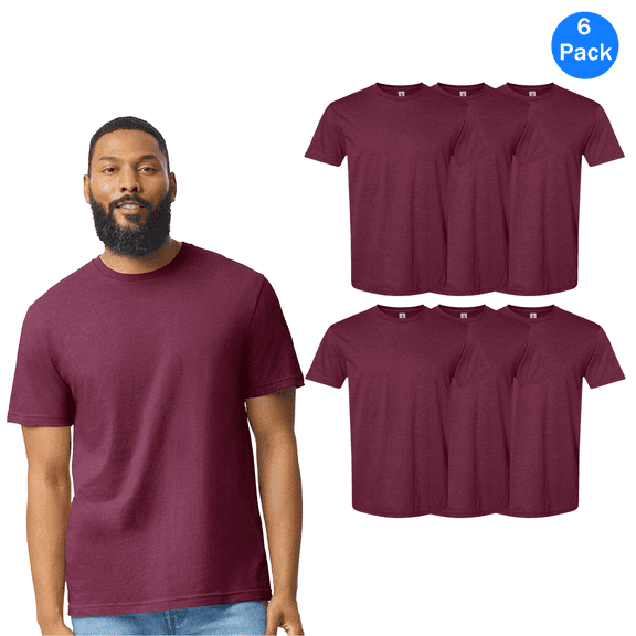 Gildan Men’s Maroon Mist T-Shirt, Cotton/Poly Short Sleeve Softstyle CVC Casual Tee, 6 Pack, Sizes S-3XL