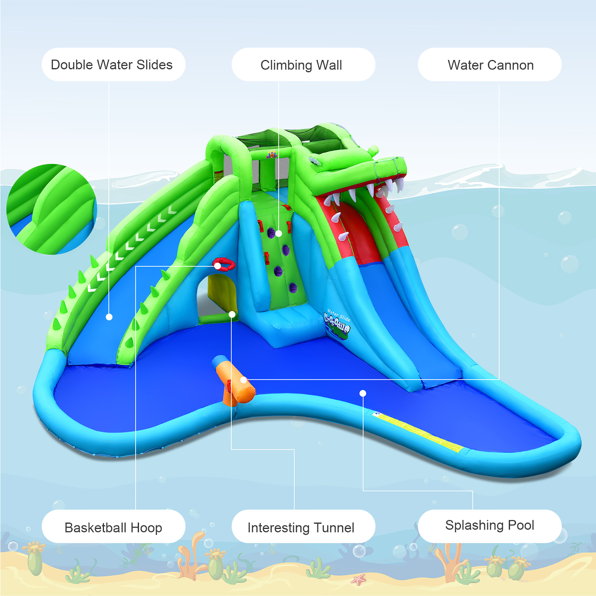 Costway Inflatable Water Slide Kids Bounce Castle Splash Pool Blower Excluded for Toddler, Bouncy Water Park
