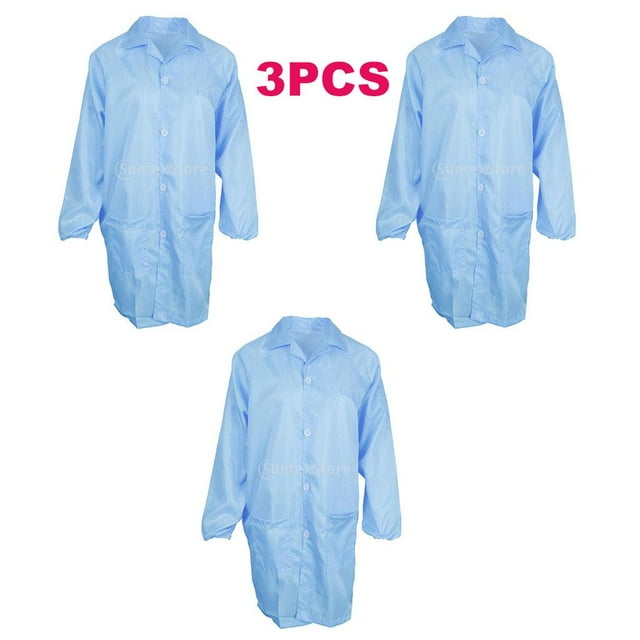 Chaqueta de laboratorio premium antiestática ESD de 3 piezas, bolsillo izquierdo y bolsillos inferiores XXL Cola Bata de laboratorio antiestática