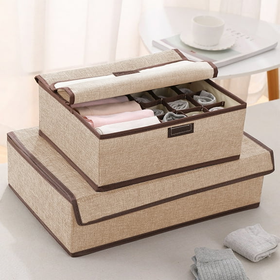 Sock Organizer Storage Box with Lid, 17/13 Cell Fabric Drawer Organizer, Foldable Closet Storage for Socks Underwear Bras Ties Towels Scarves, Space-Saving Design for Bedroom Closet Drawer FAJHHA