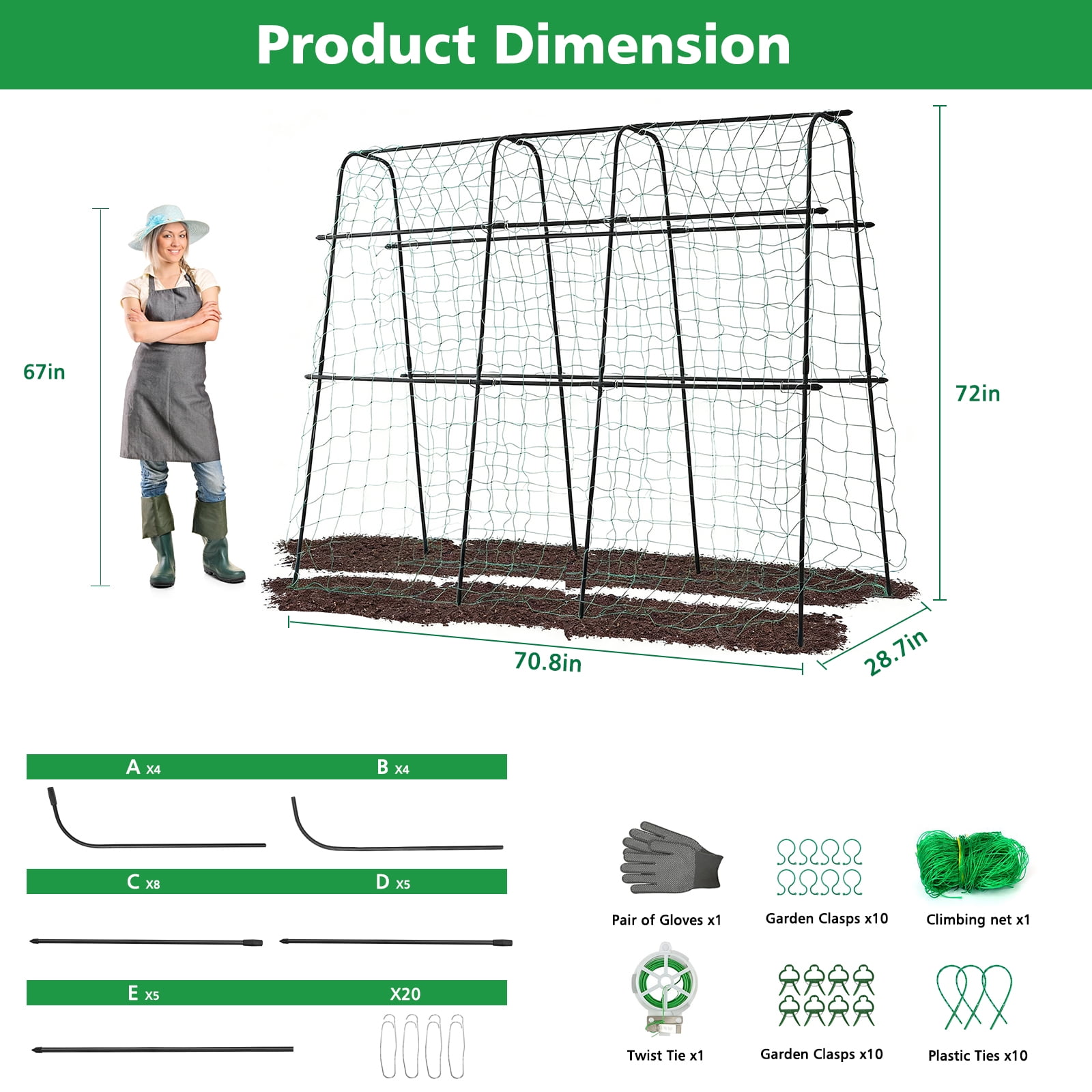 ROMUCHE Thickened Tube Garden Arch Trellis, 5.9ft Tall Metal Cucumber Trellis Large Arbor Trellis for Climbing Plant Support Vines Vegetable Flower Raise Bed