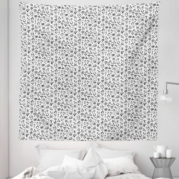 Astrology Tapestry, Geometric Pattern with Alchemy and Shapes Esoteric Occult Wisdom, Fabric Wall Hanging Decor for Bedroom Living Room Dorm, 5 Sizes, Black White, by Ambesonne