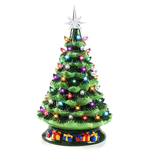 Árbol de Navidad Joiedomi Cerámica Preiluminado 15 pulgadas 70 luces