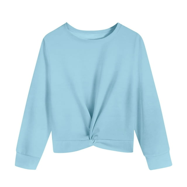 Plebaso Chandail en Molleton Garçons Filles Torsadé devant Manches Longues Hauts Enfants Décontracté Col Rond Couleur Unie Pull Vêtements