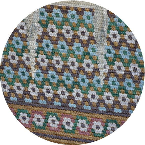 Ahgly Company Indoor Round Patterned Dark Gray Novelty Area Rugs, 7' Round