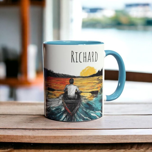 Custom Rowing Mug, Personalized Canoe Sunset Cup, Outdoorsman Gift, Rowing Lover Coffee Mu - As Picture - 11Oz