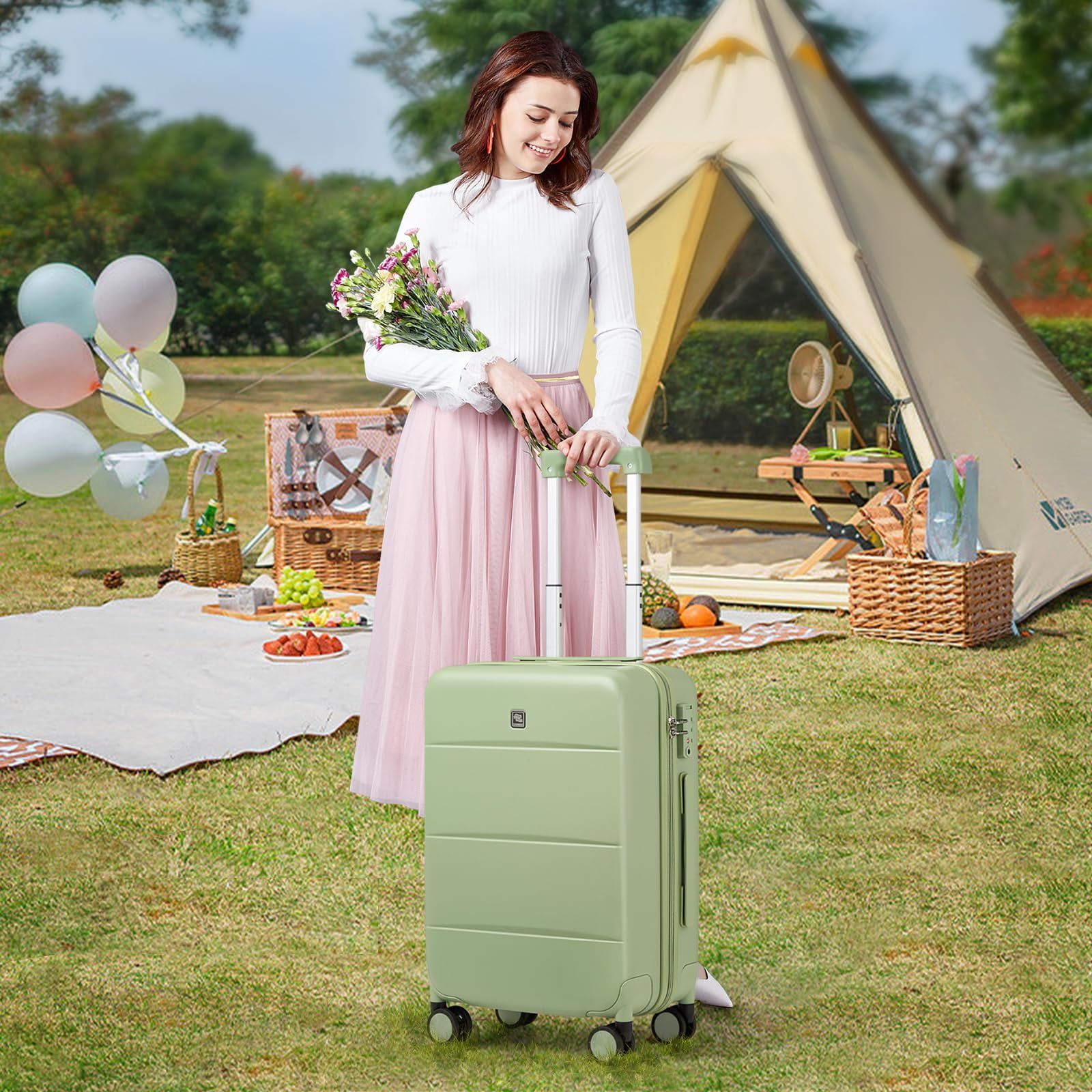 Hanke 28 Inch Luggage Large Suitcase With Spinner Wheels Tsa Luggage Suitcases Traveler's Choice Hard Case Luggage For Women & Men Rolling Checked Luggage(Bamboo Green)