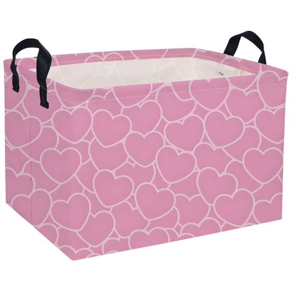 Rectangular Kids Storage Bin Valentine's Day Basket Heart Storage Basket with Handles for Organizing Home Kitchen Boys and Girls Shelf Baskets(Pink heart)