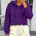 thumbnail image 2 of Cropped Hoodie Women Casual Elegant Cute Scalloped Hem Crop Sweatshirts Long Sleeve Drawstring Pullover 2026 Fall Soft Lightweight Hooded Tops Daily Travel Outfits, Purple M, 2 of 9