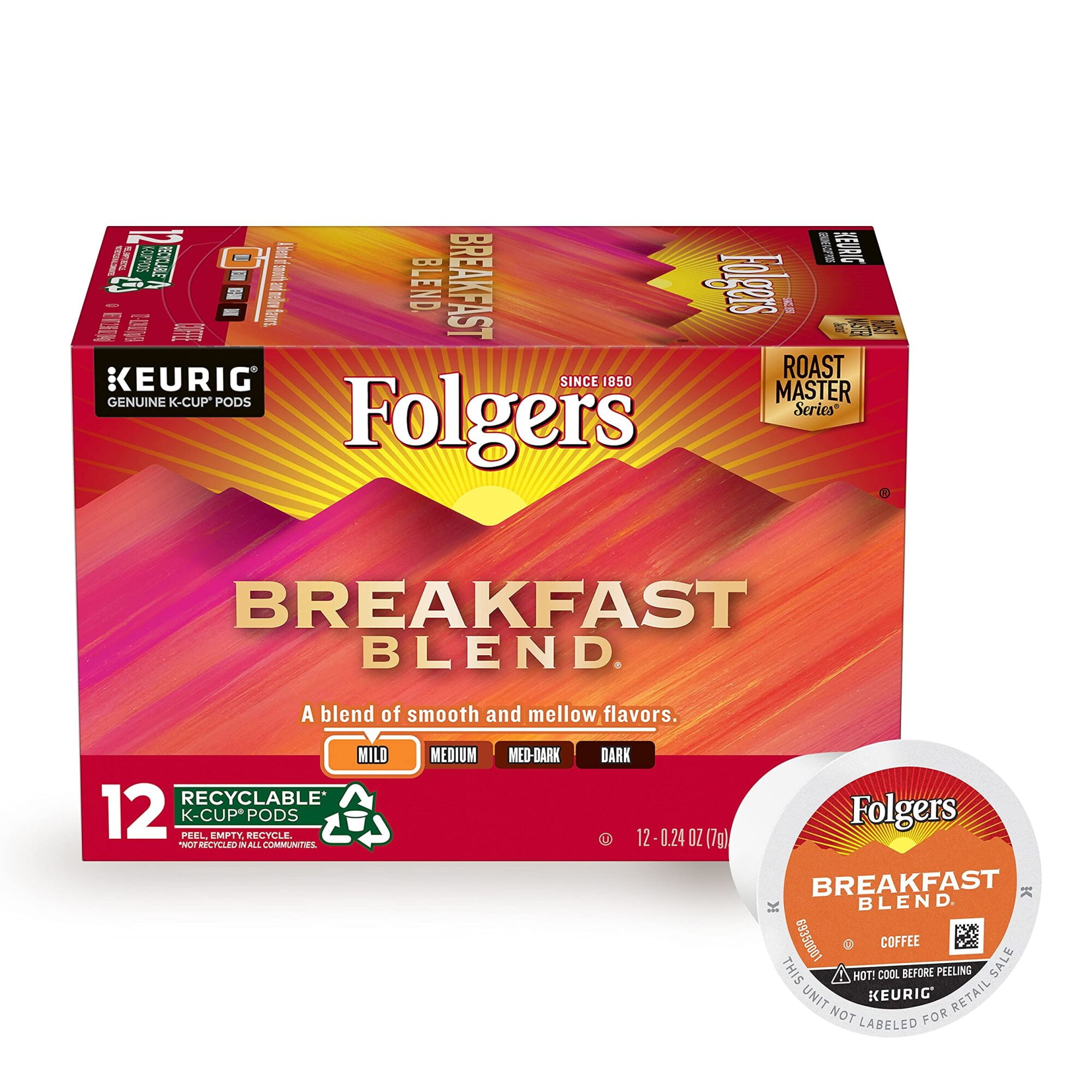 Folgers Breakfast Blend Keurig k-Cup Pods Mild Roast Coffee 12 Count (Pack of 2)