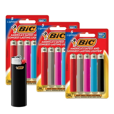 BIC Classic Maxi Pocket Lighter, 15-Count, Assorted Colors, 3 Packs of 5, Safe and Reliable