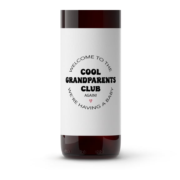 Welcome to Cool Grandparents Club Again Wine Labels -SET of 4 -Second Pregnancy Announcement to Parents Wine Label, Baby Announcement, Pregnancy Reveal, Alternative to shirt A209-4PA