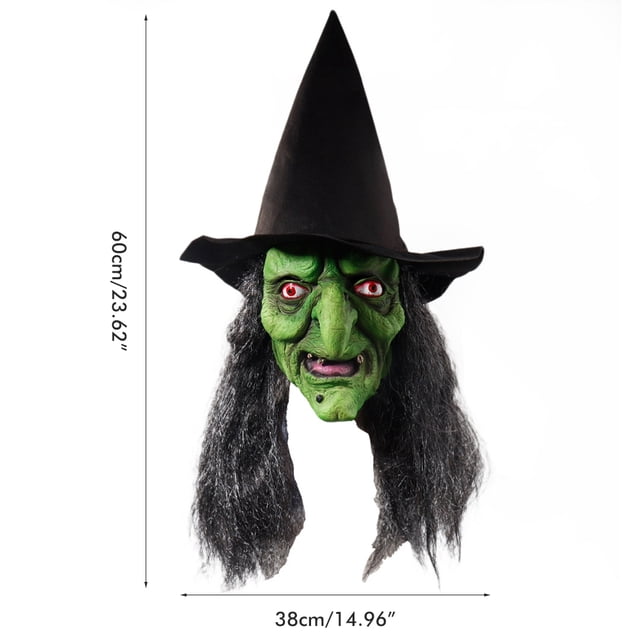 Cubierta De Cara De Bruja Con Cabello Y Sombrero Cubierta De Cara De Bruja Vieja De Látex Fiesta De Halloween Disfraz De Bruja Aterradora Accesorios De Vestir