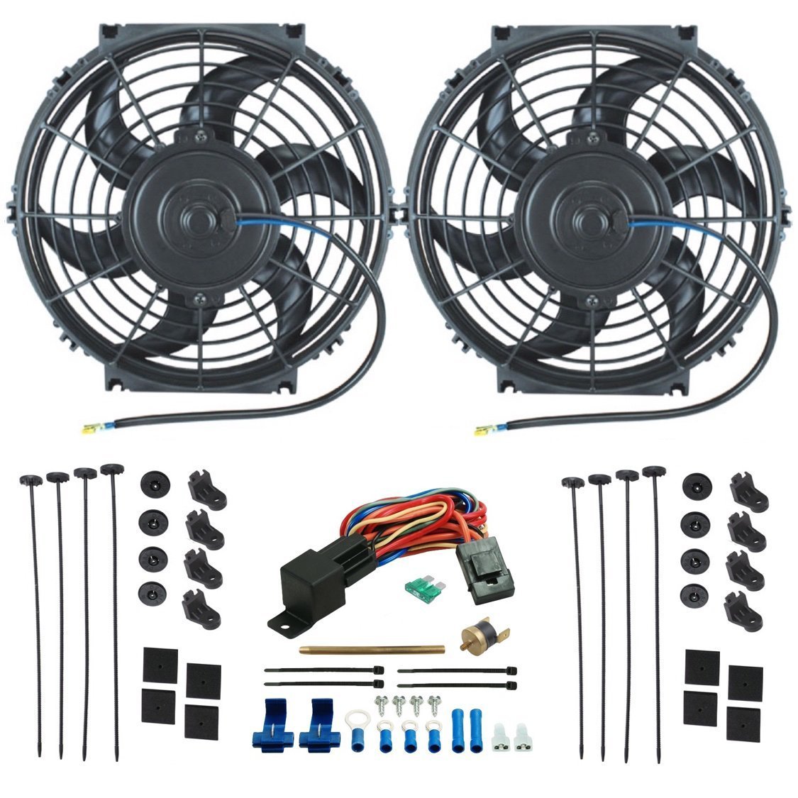 DUAL 11" INCH ELECTRIC RADIATOR COOLING FANS PUSHIN FIN PROBE