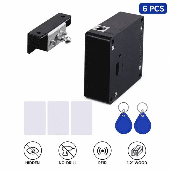 Hidden RFID Electronic Cabinet Lock, Smart Invisible Drawer Lock with 3 Cards 2 Fobs for Wooden Cabinet Locker Box