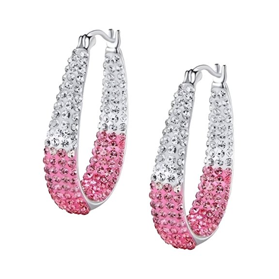 DESIGNICE Rhinestone Decorative Hoop Huggie Earrings, Pink, Alloy, Valentine鈥檚 Day, 1 Pair
