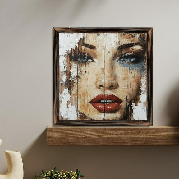 Female Face Portrait Rustic Wood Wooden Sign Wall Plaque - Vintage Art Decoration, Wall Decoration - Ideal Gift For Home Decoration, Living Room, Bathroom, Bedroom, Garden, Dining, Bar, Cafe, Festi