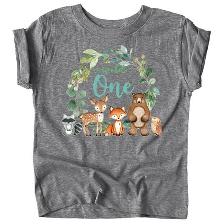 

Wild One Wreath with Woodland Animals T-Shirts for Baby Girls and Boys Granite Heather Shirt 18 Months