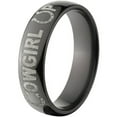 thumbnail image 2 of 6mm Half-Round Black Zirconium Ring with "Cowgirl Up" Laser Design, 2 of 3