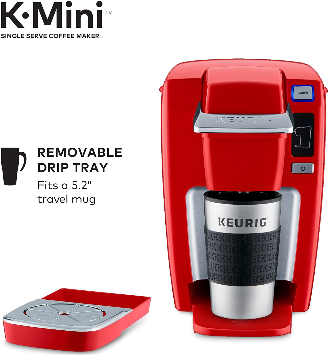 Keurig K15 Coffee Maker, Single Serve K-Cup Pod Coffee Brewer, 6 to 10 Oz. Brew Sizes, Chili Red