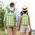thumbnail image 4 of Disketp White Green Plaid print Canvas Backpack Lightweight Travel Daypack Student Rucksack Laptop Backpack-Medium, 4 of 5