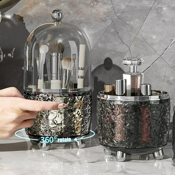 Ycandiee Makeup Brush Holder with Lid, Cosmetic Tools Organizer, 360 Rotating Makeup Brushes Storage for Vanity, Makeup Accessory Holde, Waterproof & Dustproof