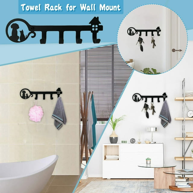 Mohdy Creative Wrought Iron Towel and Key Hooks,Hook Install Bathroom Towel Mount Easy to Key Rack for Wall Hanging Towel Holder Bathroom Products,Material:High Quality