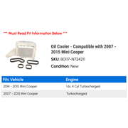 Cooler - Compatible with 2007 - 2015 Mini Cooper 2008 2009 2010 2011 2012 2013 2014