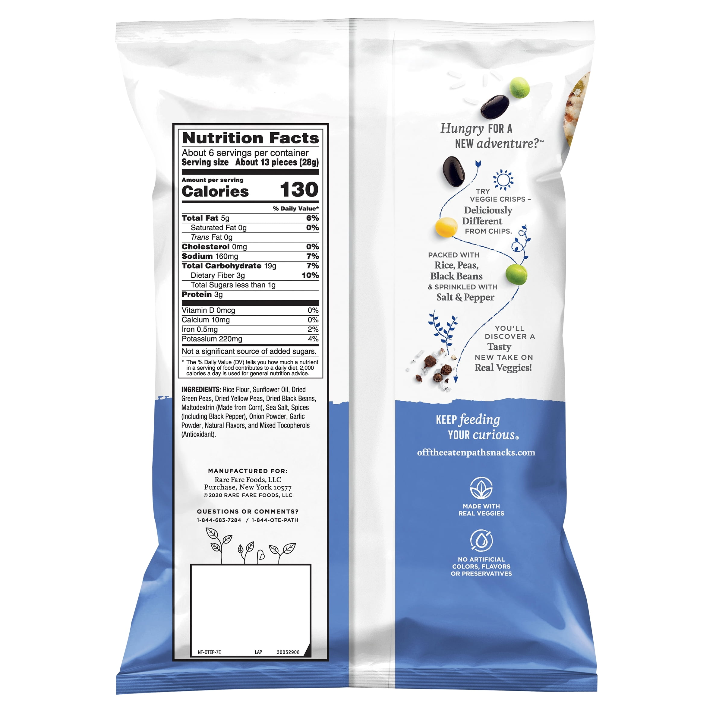 Off the Eaten Path Veggie Crisps, Sea Salt & Black Pepper, 6.25 oz Bag