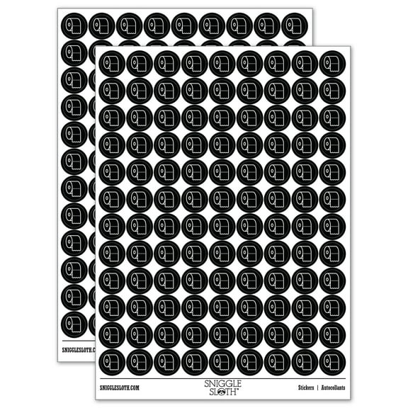 Toilet Paper Roll Icon 200  Round Stickers - Black - Gloss Finish - 0.50" Size