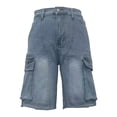 thumbnail image 5 of Women's High Waist Cargo Denim Shorts Distressed Straight Knee Length with Pockets, Loose Fit Summer Jean Pants, 5 of 8