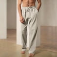 thumbnail image 4 of LWavelet Mens Lightweight Linen Lounge Pants Elastic Waist Drawstring Sleep Pants Khaki L, 4 of 7