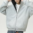 thumbnail image 4 of MHFRRA Sudadera con Capucha de Estilo Pesado para Otoño, con Forro En contraste, Chaqueta Corta Deportiva, Ropa Informal para Exteriores Gris claro, 4 of 6