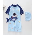 thumbnail image 7 of Bellafa Baby Boys Zipper Swimsuit Rash Guard Sets UPF 50+ One Piece Bathing Suit with Hat 1-7Y Toddler Beach Surf Swimwear, 7 of 7
