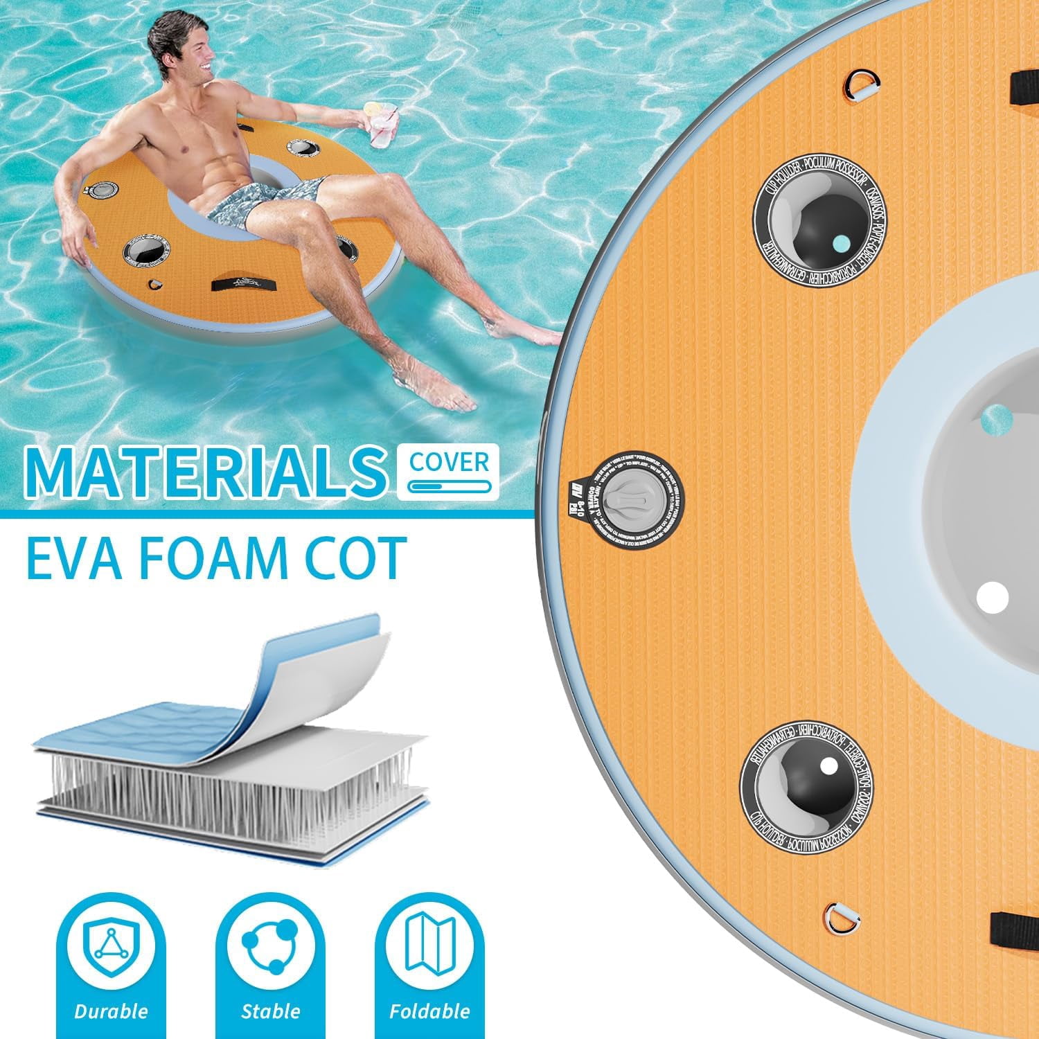 Pipopa Inflatable Floating Bar,Portable Floating Party Raft,Water Drink Bar with Ice Bucket Space,Drink Floats for Lakes,Pools,Boats,Round