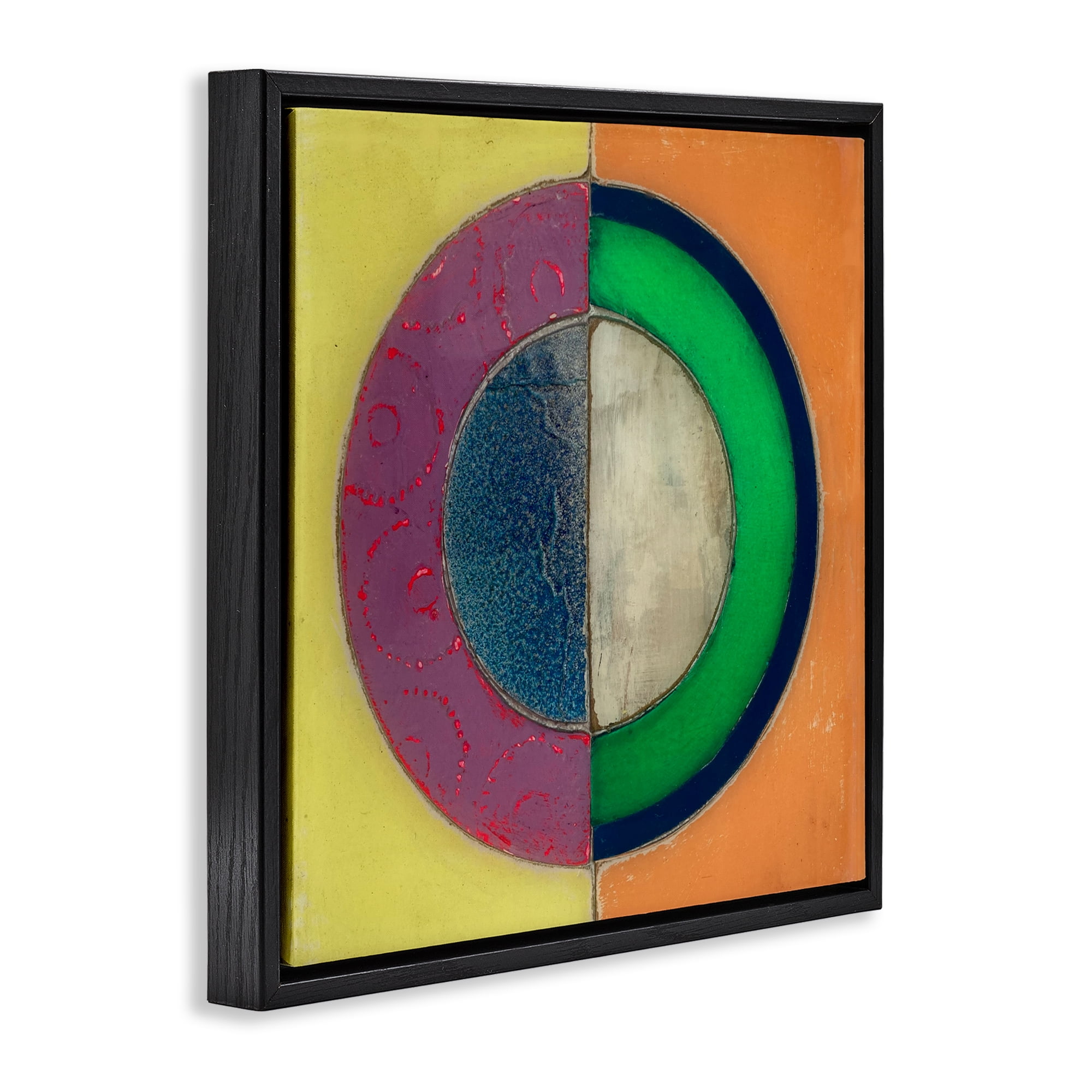 Stupell Industries Muted Round Color Black Black Framed Floater Canvas Wall Art, design by Matthew Finger