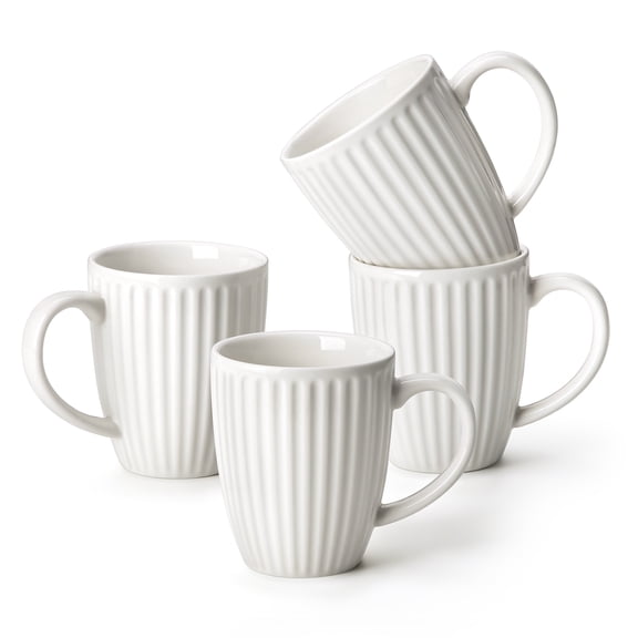 Malacasa Coffee Mugs Sets of 4, 12 oz Ceramic Coffee Cups with Elegant Fluted Design, Large Mugs Set for Coffee, Tea, Milk, Microwave Dishwasher Safe