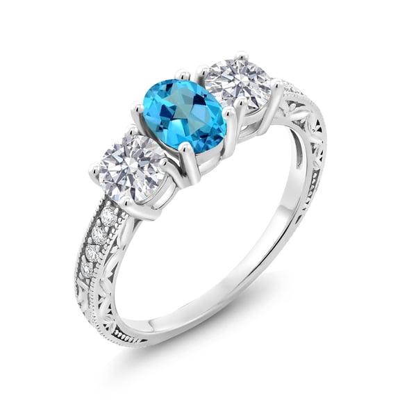 Gem Stone King 10K White Gold American Blue Mystic Topaz and Lab Grown Diamond Engagement Ring for Women | 2.12 Cttw | Oval 7X5MM | Gemstone November Birthstone | Size 5