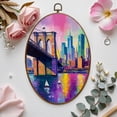 thumbnail image 7 of Canvas Wall Art Brooklyn Bridge Modern New York Abstract Canvas Cityscape Colorful NYC Oval Framed Canvas Prints Vintage Wall Hanging Decor for Home Office Decorations 8.6"x11.4", 7 of 7