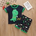 thumbnail image 3 of EGNMCR Toddler Boy Outfits Summer Dinosaur Printed Short Sleeve Cotton Tee Shirts And Shorts Two Piece Set, 3 of 9