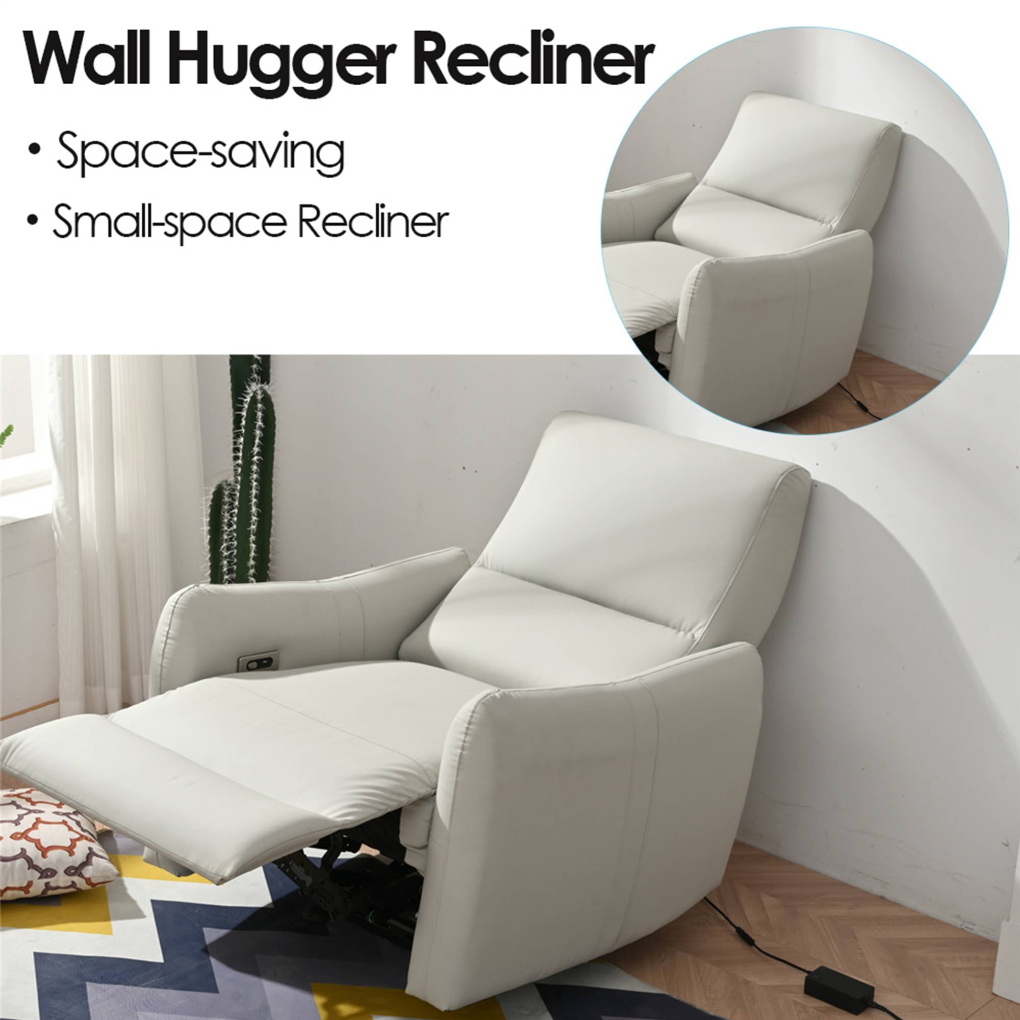 Power Recliner Chairs, Zero Wall Recliners for Adults, Small Leather Recliner Home Theater with Type-C Charger for Living Room, Light Grey