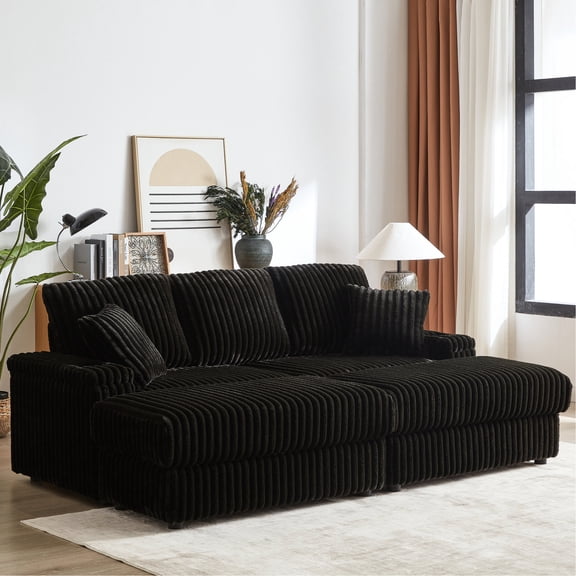 Corduroy Sofa with Solid Wood Frame and Storage / Durable and Functional Furniture