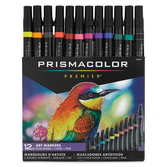 Prismacolor Premier Dual-Ended Art Markers, Chisel Tip and Fine Tip, Primary Colors, 12 Count