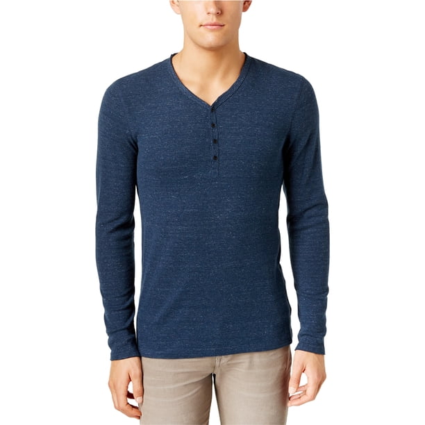 Calvin Klein Mens Double Hem Henley Sweater, navy, L