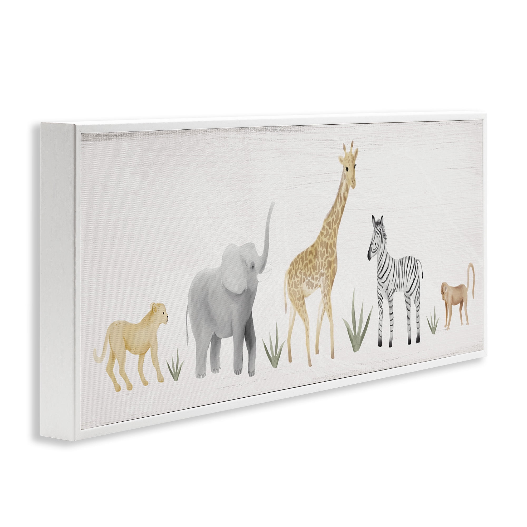 Stupell Industries Adorable Jungle Animals Wildlife Animals & Insects Painting White Framed Art Print Wall Art, 24 x 10
