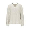 thumbnail image 5 of laiqvcdr Womens Long Sleeve Sweaters，Casual V Neck Lightweight Knit Sweater Tops, Trendy Outfits Tunic Sweaters,Beige,Womens Plus XXL, 5 of 8