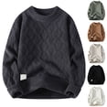 thumbnail image 3 of qucoqpe Men's Plus Size Crewneck Thickened Knit Sweater Fall Winter Fashion Striped Long Sleeve Warmth Casual Pullover Shirt, 3 of 3