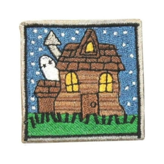ID 0843B Haunted House Badge Patch Halloween Bag Tag Embroidered IronOn Applique