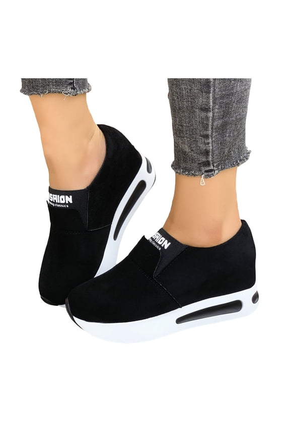 Suede Platform Loafers for Women Comfortable Wide Toe Box Slip On Orthopedic Walking Shoes Casual Non Slip Work Shoes Black Size 6.5