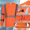 thumbnail image 4 of ProtectX 3-Pack Class 3 Long Sleeve High Visibility Safety T-Shirt with Elastic Reflective Stripes, Men's Heavy Duty Breathable Hi Vis Reflective Shirts, Orange - X-Large, 4 of 7